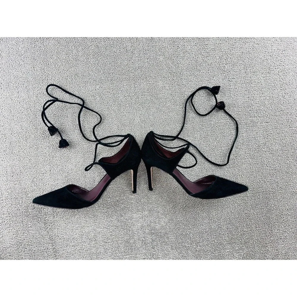 Coach‎ Pumps Women 7.5 Black Shae Lux Suede Lace Up Tassel Luxury Academia Goth